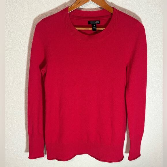 Aqua Men's 100% Cashmere Vibrant Red Crewneck Sweater Medium - Picture 2 of 4